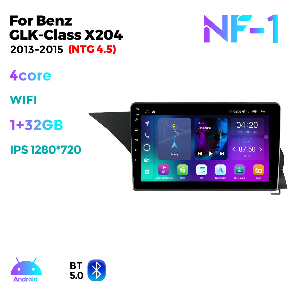 NaviFly NF Series Android 14 8G+256G 2K QLED screen CarPlay Auto DSP RDS 4GLte WIFI For Mercedes Benz GLK-Class X204 2013-2015(NTG 4.5) 9.5Inch