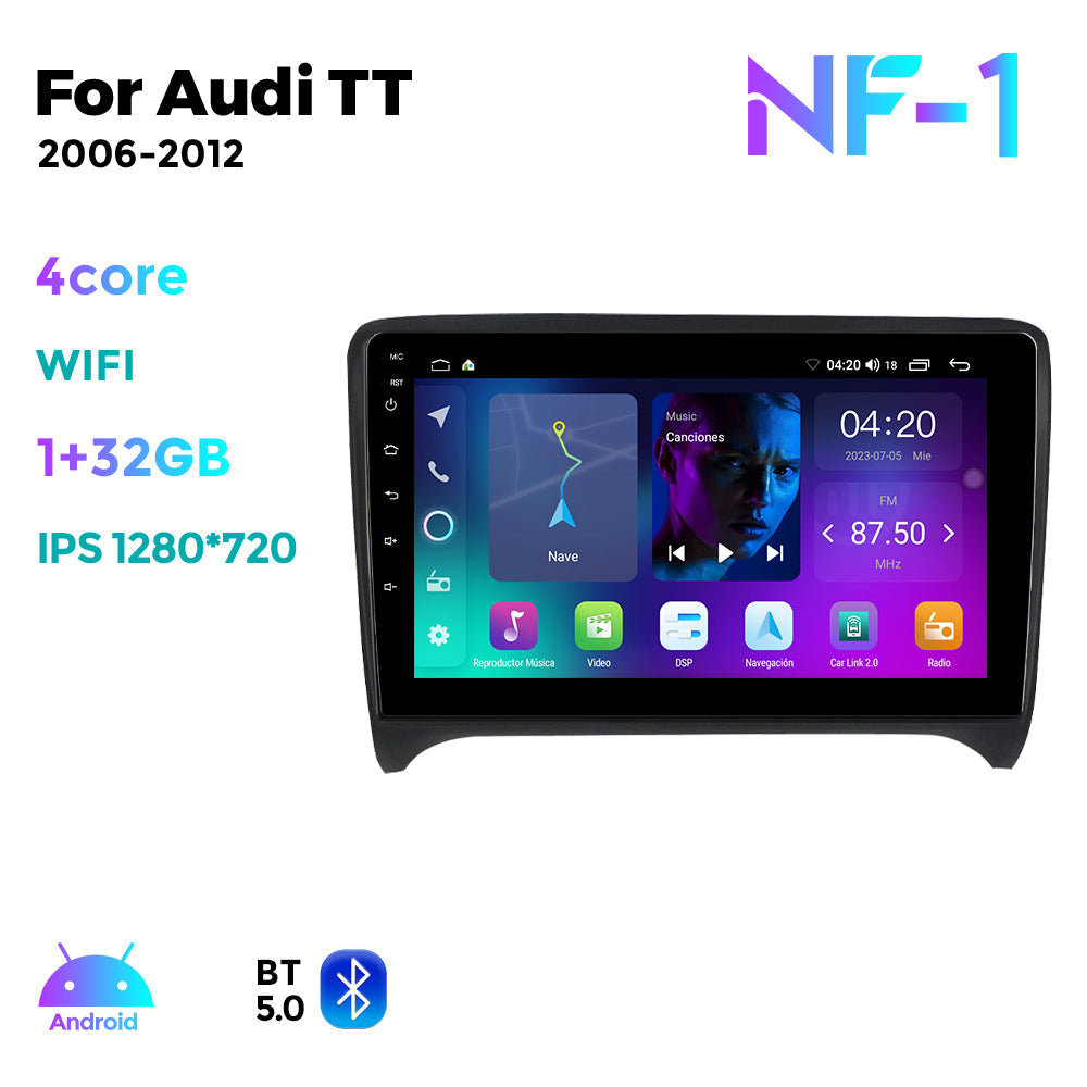 NaviFly NF Series Android 14 8G+256G 2K QLED screen CarPlay Auto DSP RDS 4GLte WIFI For Audi TT 2006-2012 9inch