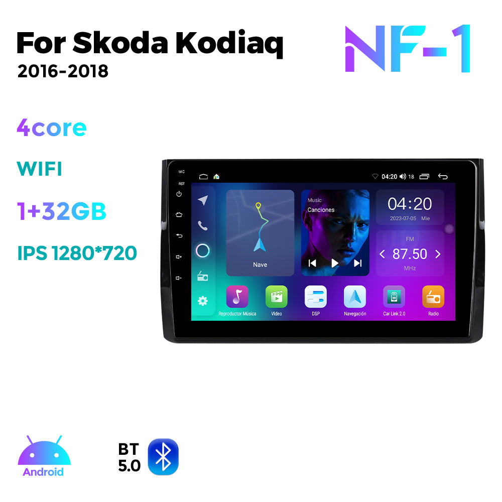 NaviFly NF Series Android 14 8G+256G 2K QLED screen CarPlay Auto DSP RDS 4GLte WIFI For Skoda Kodiaq 2016-2018 10inch