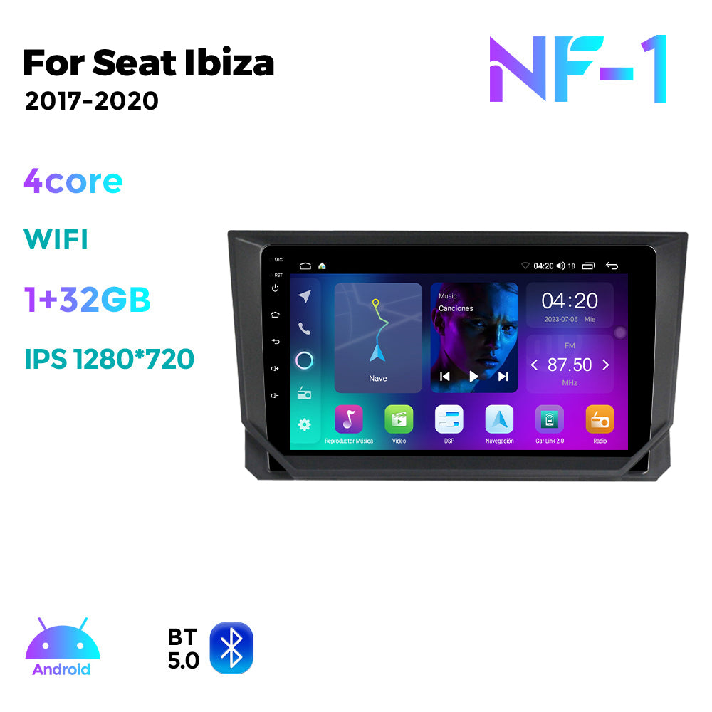 NaviFly NF Series Android 14 8G+256G 2K QLED screen CarPlay Auto DSP RDS 4GLte WIFI For Seat Ibiza 2017-2020 9inch