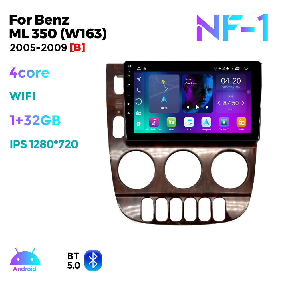 NaviFly NF Series Android 14 8G+256G 2K QLED screen CarPlay Auto DSP RDS 4GLte WIFI For Benz ML 350 (W163) 2001-2005 9inch