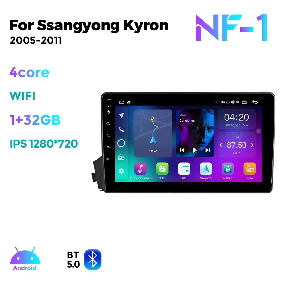 NaviFly NF Series Android 14 8G+256G 2K QLED screen CarPlay Auto DSP RDS 4GLte WIFI For Ssangyong Kyron 2005-2011 9inch