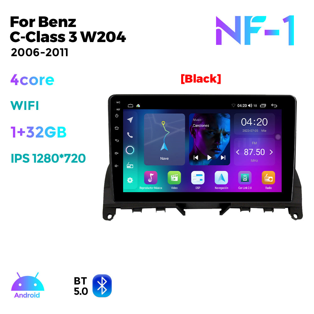 NaviFly NF Series Android 14 8G+256G 2K QLED screen CarPlay Auto DSP RDS 4GLte WIFI For Mercedes Benz C-Class 3 W204 2006-2011 9.5Inch