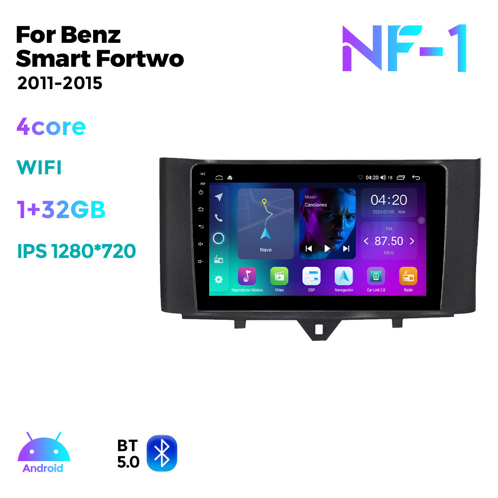 NaviFly NF Series Android 14 8G+256G 2K QLED screen CarPlay Auto DSP RDS 4GLte WIFI For Mercedes Benz Smart Fortwo 2011-2015 9.5Inch