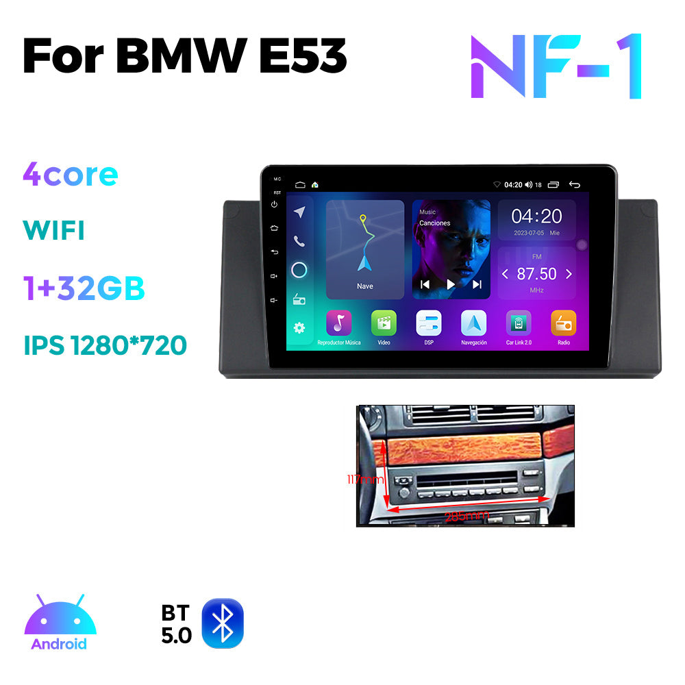 NaviFly NF Series Android 14 8G+256G 2K QLED screen CarPlay Auto DSP RDS 4GLte WIFI For BMW E53 9inch