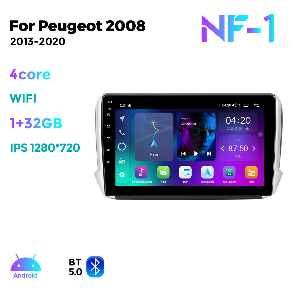 NaviFly NF Series Android 14 8G+256G 2K QLED screen CarPlay Auto DSP RDS 4GLte WIFI For Peugeot 2008 2013-2020 10inch