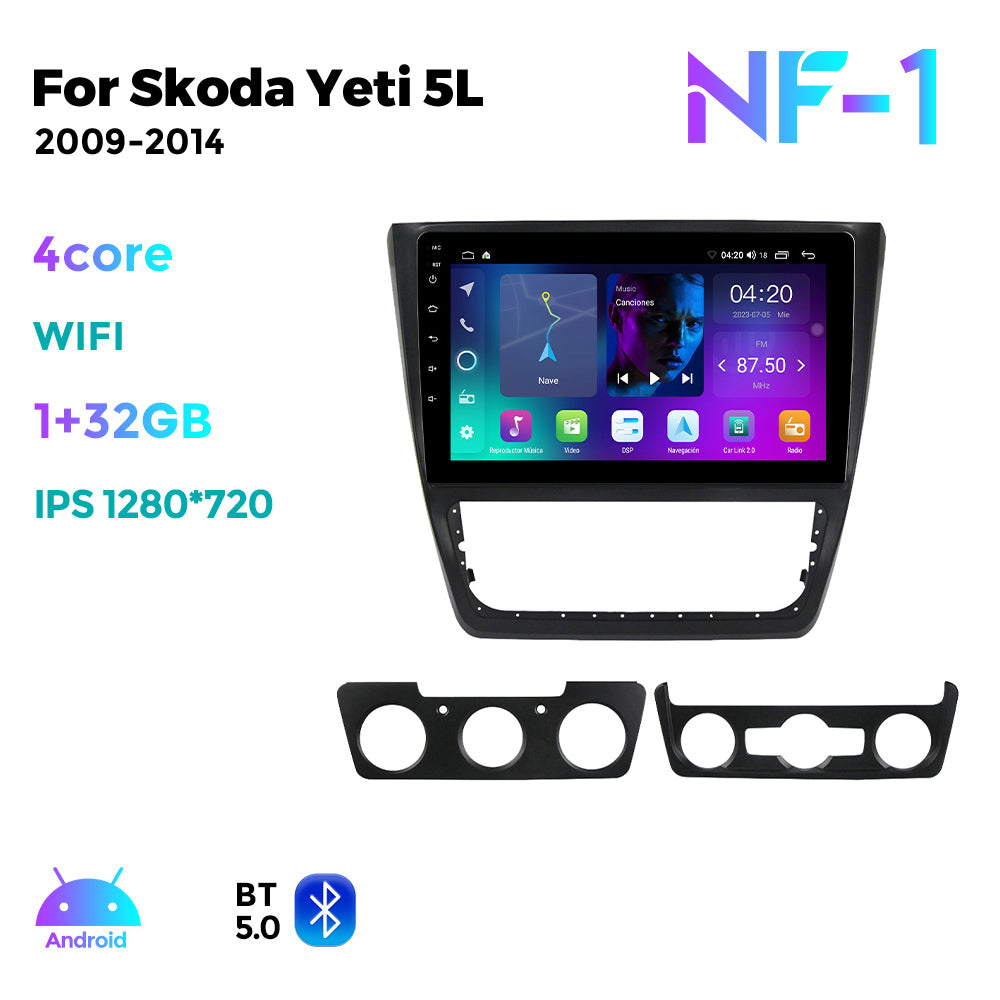 NaviFly NF Series Android 14 8G+256G 2K QLED screen CarPlay Auto DSP RDS 4GLte WIFI For Skoda Yeti 5L 2009-2014 10inch
