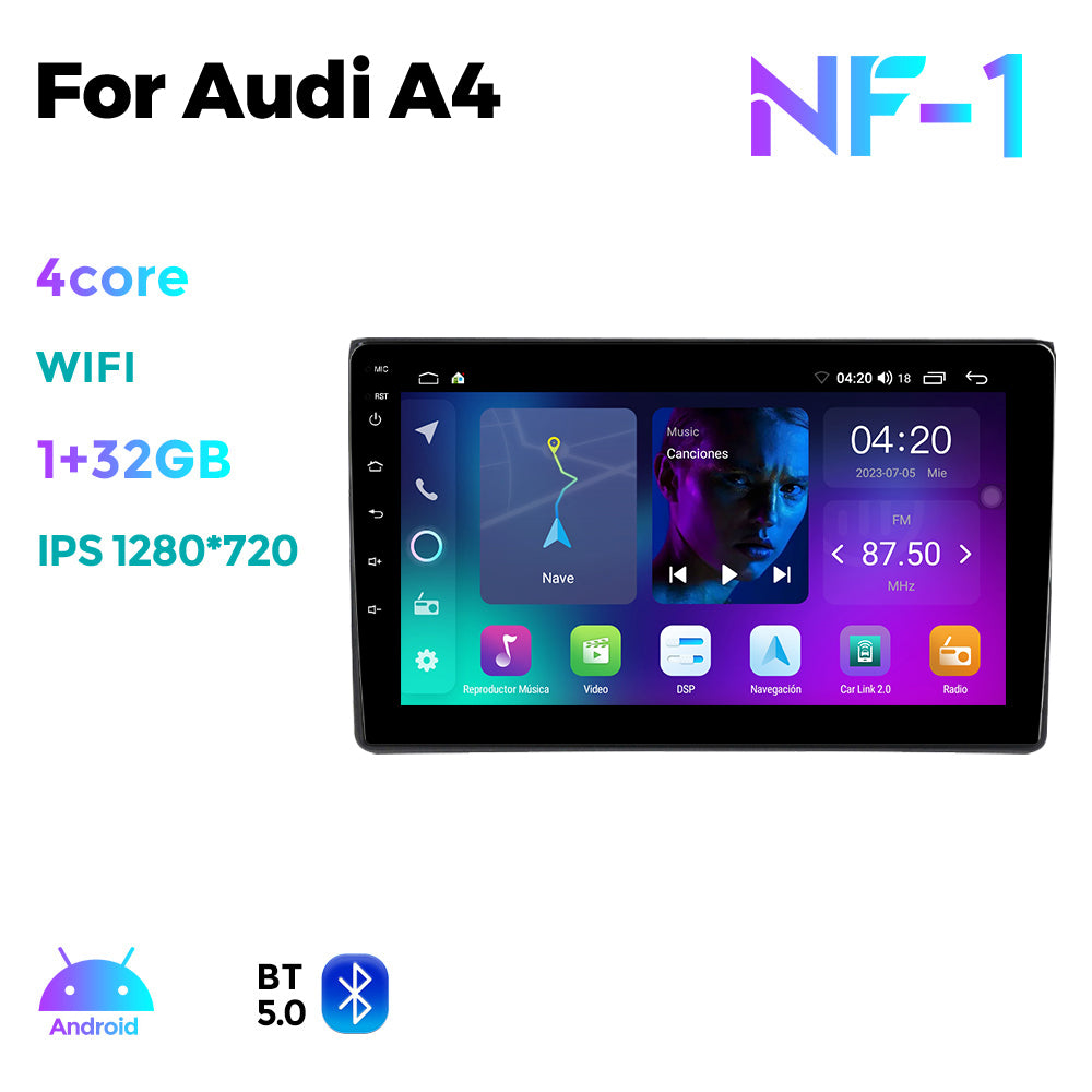 NaviFly NF Series Android 14 8G+256G 2K QLED screen CarPlay Auto DSP RDS 4GLte WIFI For Audi A4 9inch