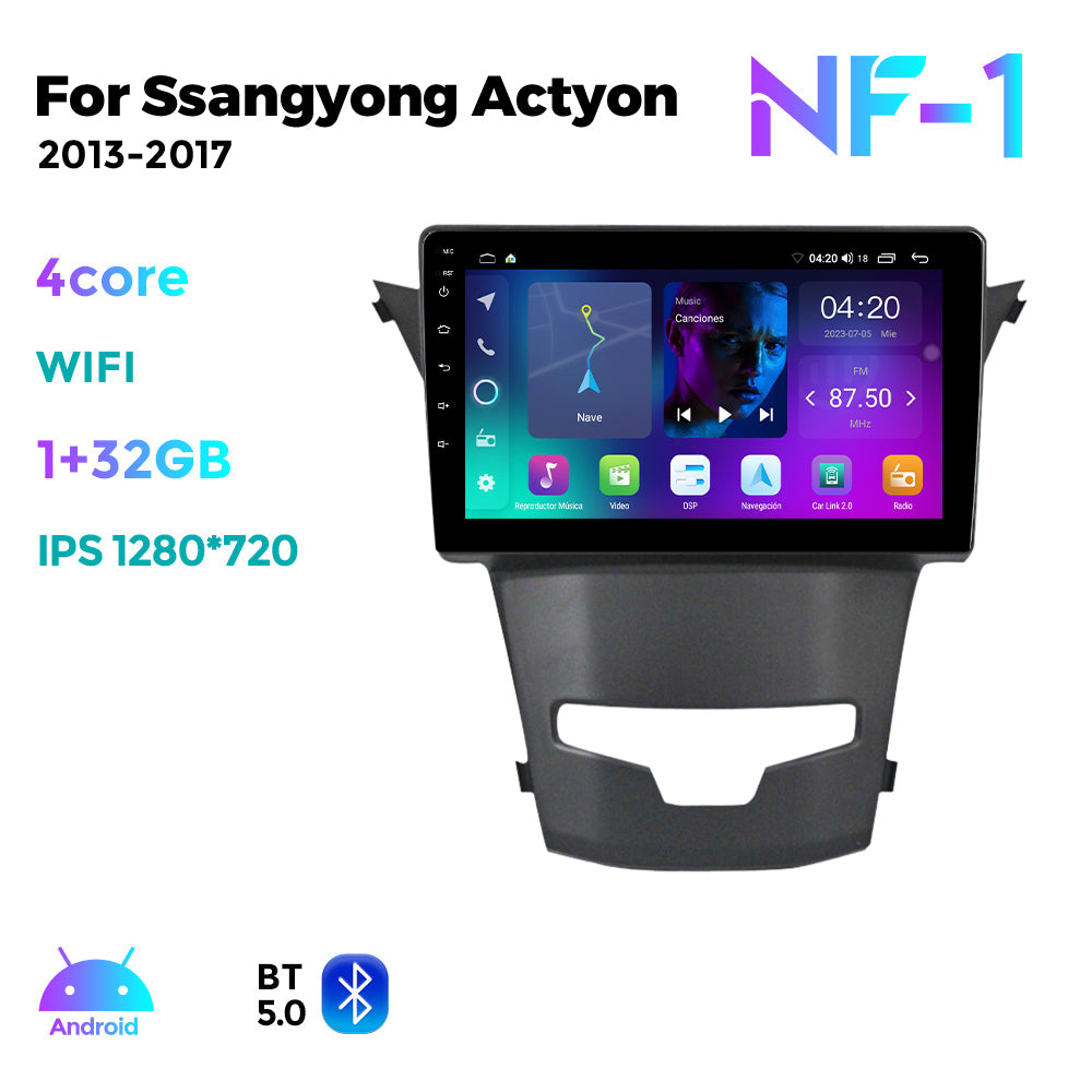NaviFly NF Series Android 14 8G+256G 2K QLED screen CarPlay Auto DSP RDS 4GLte WIFI For Ssangyong Actyon 2013-2017 9inch