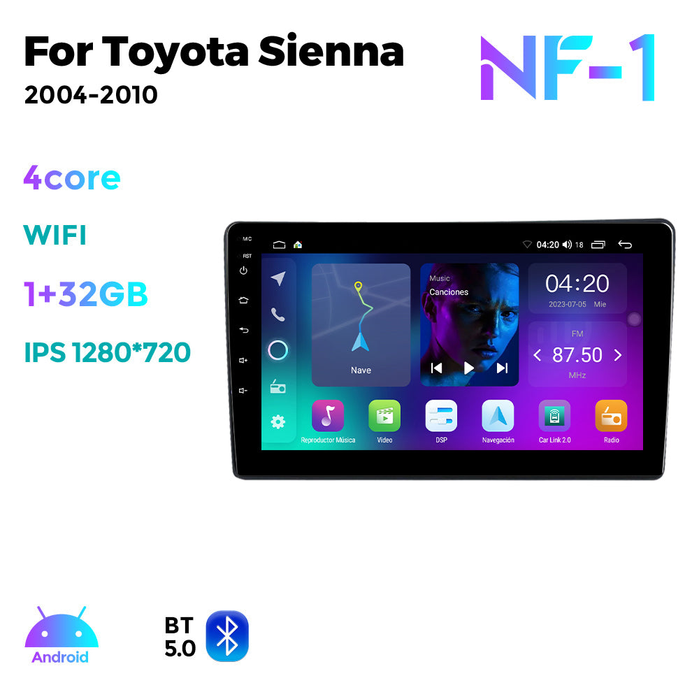 NaviFly NF Series Android 14 8G+256G 2K QLED screen CarPlay Auto DSP RDS 4GLte WIFI For Toyota Sienna 2004-2010 9inch