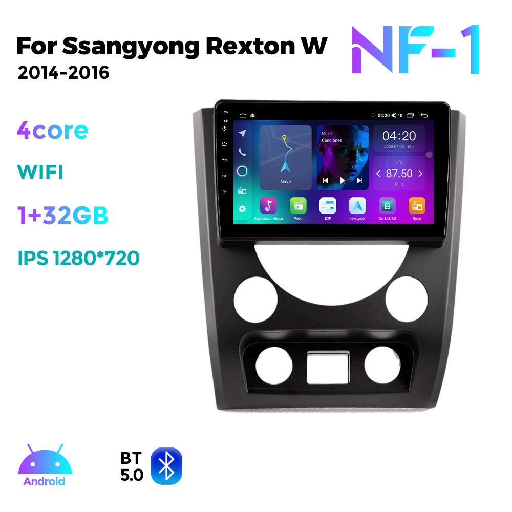 NaviFly NF Series Android 14 8G+256G 2K QLED screen CarPlay Auto DSP RDS 4GLte WIFI For Ssangyong Rexton W 2014-2016 9inch