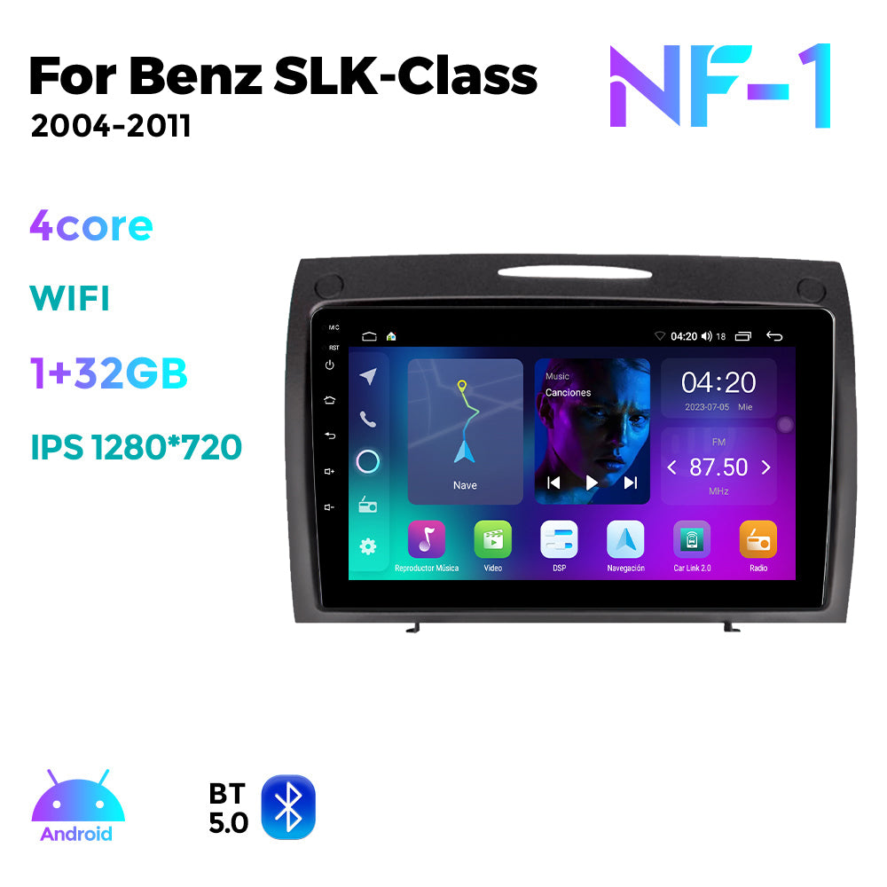 NaviFly NF Series Android 14 8G+256G 2K QLED screen CarPlay Auto DSP RDS 4GLte WIFI For Mercedes Benz SLK-Class 2004-2011 9.5Inch