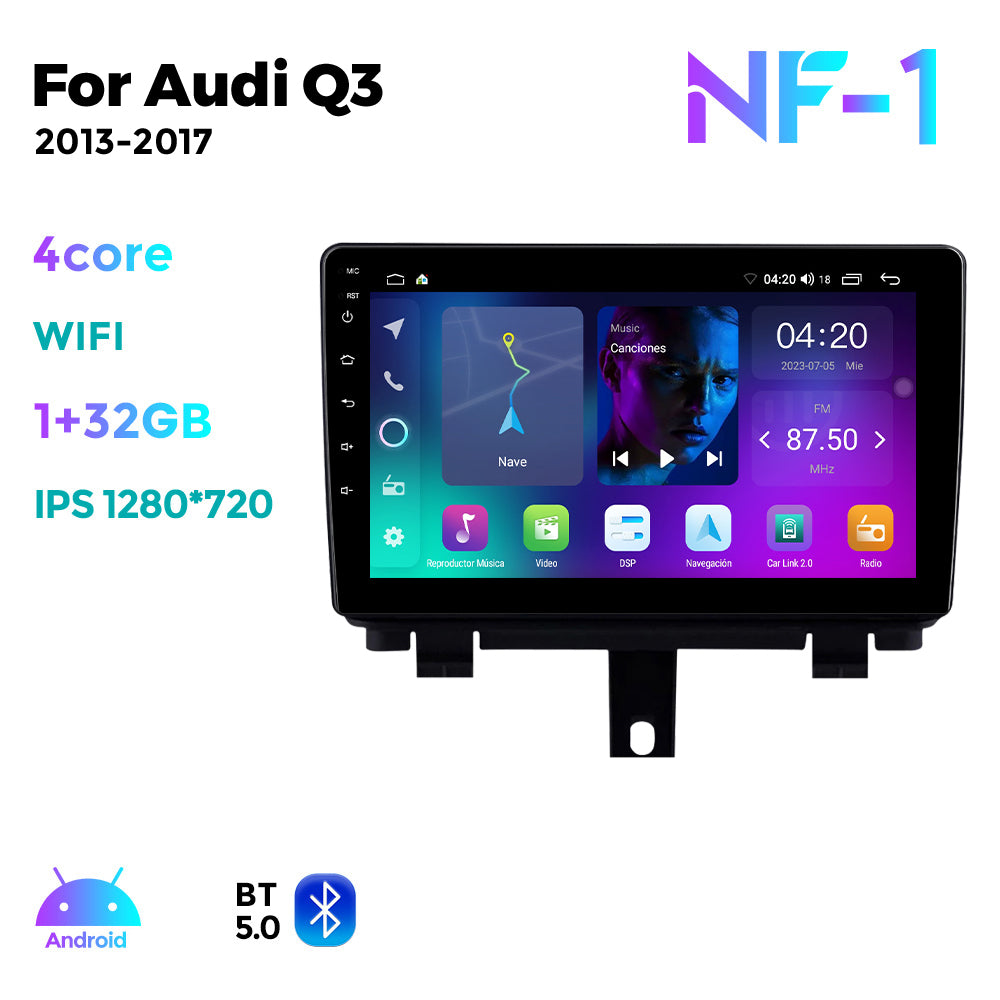 NaviFly NF Series Android 14 8G+256G 2K QLED screen CarPlay Auto DSP RDS 4GLte WIFI For Audi Q3 2013-2017 9inch