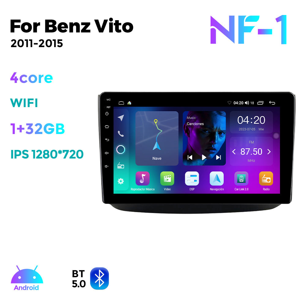 NaviFly NF Series Android 14 8G+256G 2K QLED screen CarPlay Auto DSP RDS 4GLte WIFI For Benz Vito 2011-2015 10.36inch