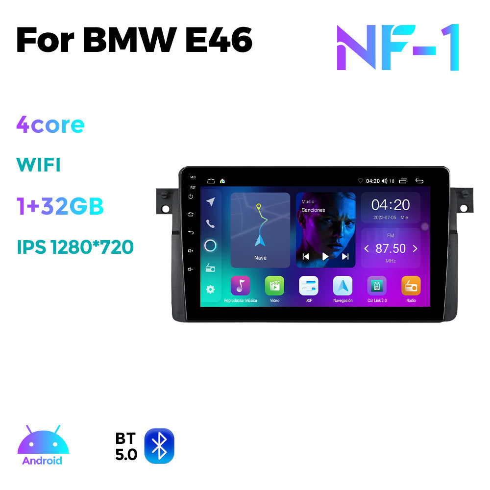 NaviFly NF Series Android 14 8G+256G 2K QLED screen CarPlay Auto DSP RDS 4GLte WIFI For BMW E46 9inch