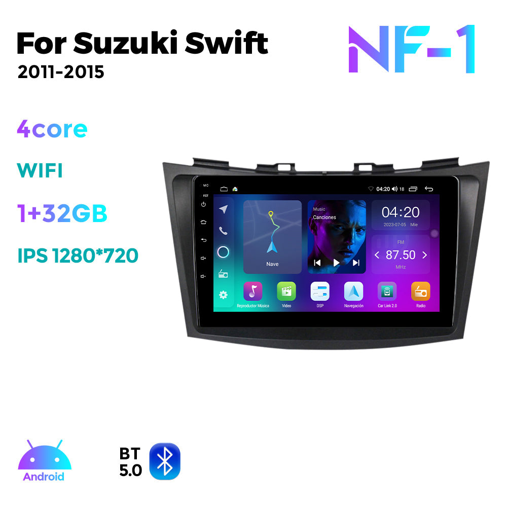 NaviFly NF Series Android 14 8G+256G 2K QLED screen CarPlay Auto DSP RDS 4GLte WIFI For Suzuki Swift 2011-2015 9inch