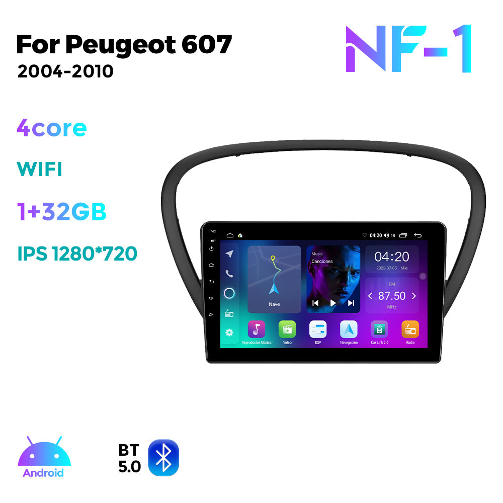 NaviFly NF Series Android 14 8G+256G 2K QLED screen CarPlay Auto DSP RDS 4GLte WIFI For Peugeot 607 2004-2010 9inch