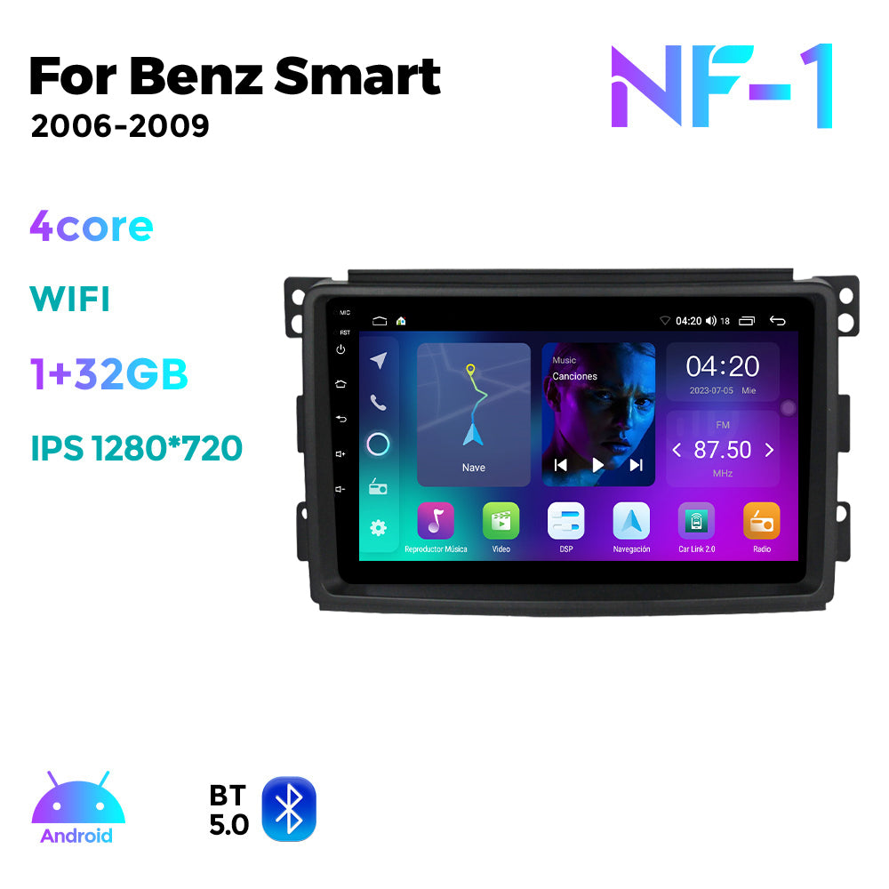 NaviFly NF Series Android 14 8G+256G 2K QLED screen CarPlay Auto DSP RDS 4GLte WIFI For Mercedes Benz Smart 2006-2009 9.5Inch