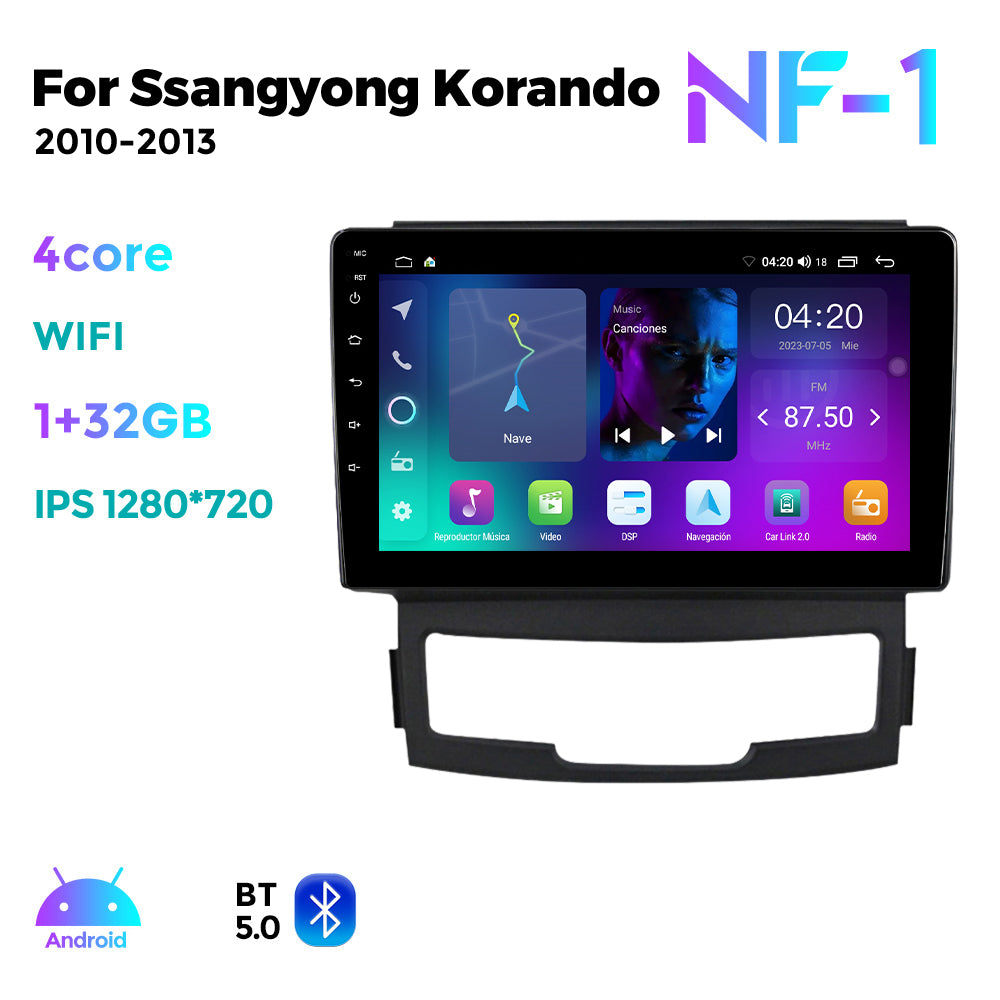 NaviFly NF Series Android 14 8G+256G 2K QLED screen CarPlay Auto DSP RDS 4GLte WIFI For Ssangyong Korando 2010-2013 9inch