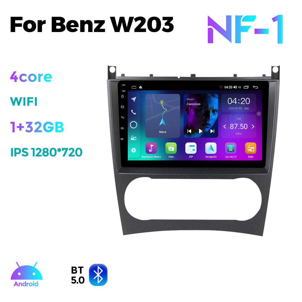 NaviFly NF Series Android 14 8G+256G 2K QLED screen CarPlay Auto DSP RDS 4GLte WIFI For Mercedes Benz W203 9.5Inch