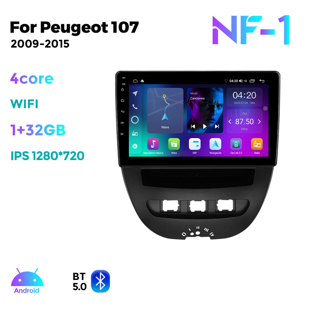 NaviFly NF Series Android 14 8G+256G 2K QLED screen CarPlay Auto DSP RDS 4GLte WIFI For Peugeot 107 2009-2015 10inch