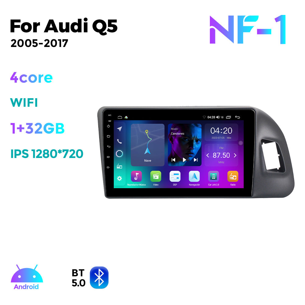 NaviFly NF Series Android 14 8G+256G 2K QLED screen CarPlay Auto DSP RDS 4GLte WIFI For Audi Q5 2005-2017 9inch