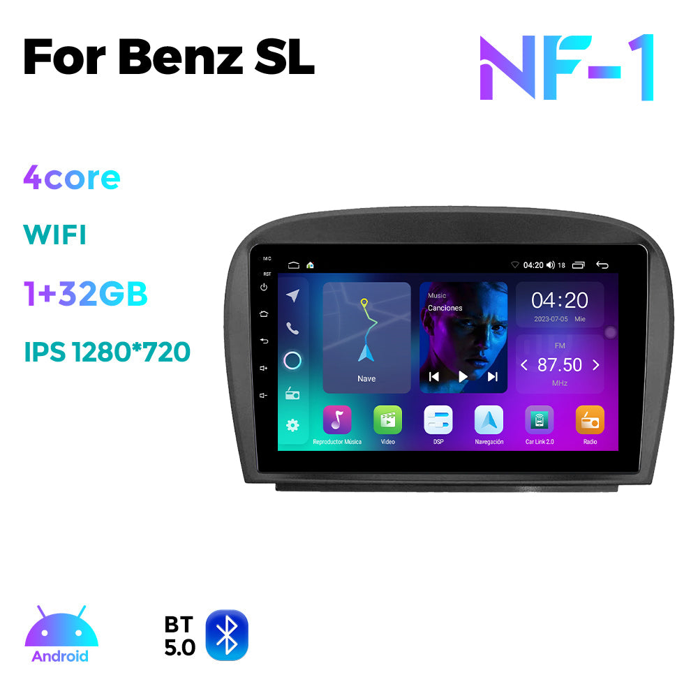 NaviFly NF Series Android 14 8G+256G 2K QLED screen CarPlay Auto DSP RDS 4GLte WIFI For Mercedes Benz SL 2001-2007 9.5Inch