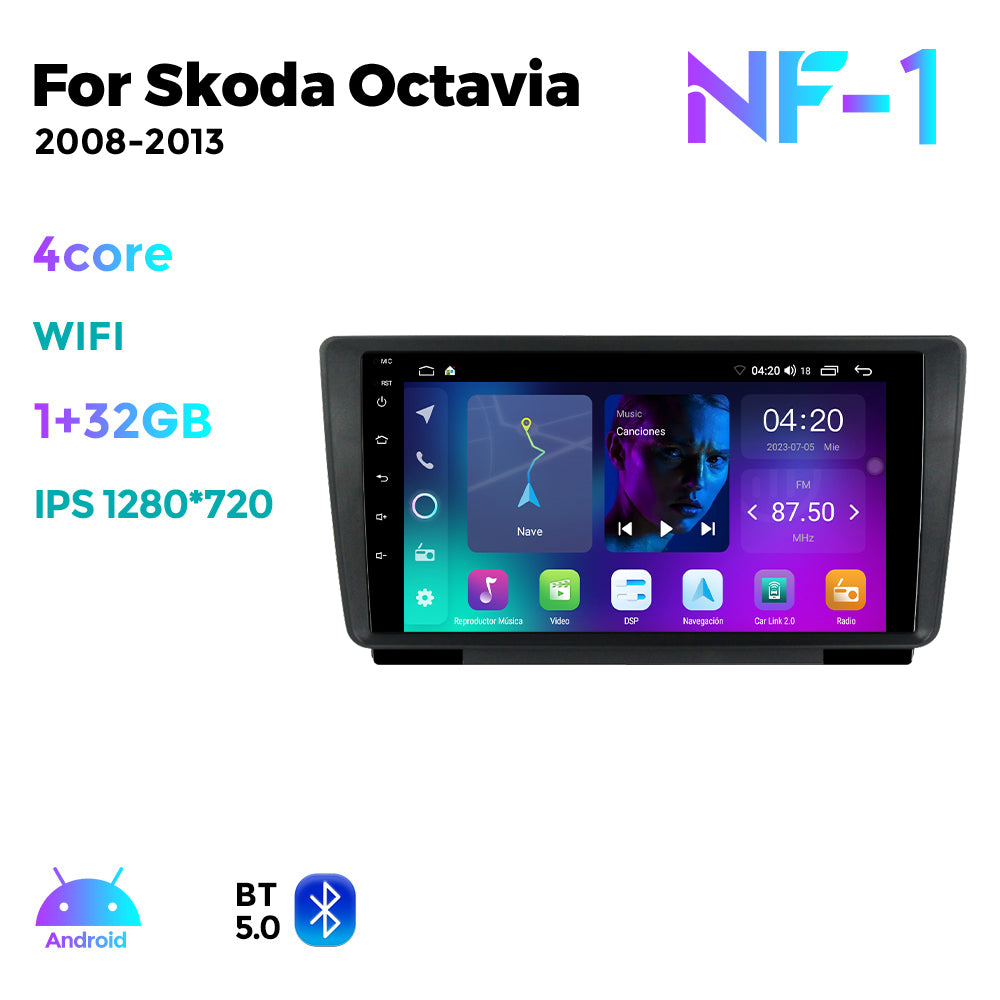 NaviFly NF Series Android 14 8G+256G 2K QLED screen CarPlay Auto DSP RDS 4GLte WIFI For Skoda Octavia 2008-2013 9inch