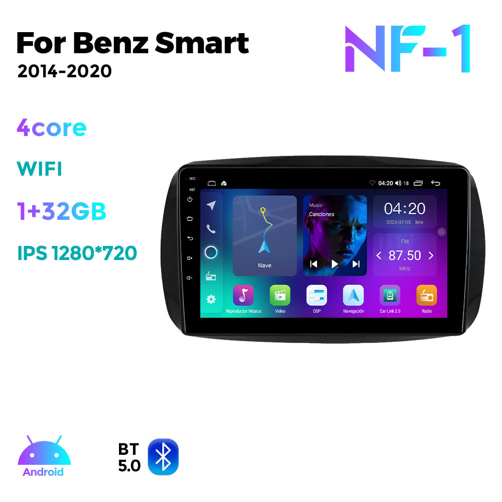 NaviFly NF Series Android 14 8G+256G 2K QLED screen CarPlay Auto DSP RDS 4GLte WIFI For Mercedes Benz Smart 2014-2020 9.5Inch