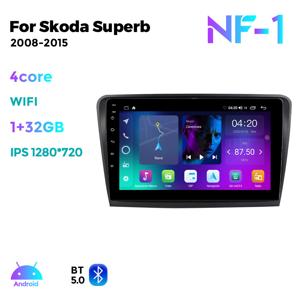 NaviFly NF Series Android 14 8G+256G 2K QLED screen CarPlay Auto DSP RDS 4GLte WIFI For Skoda Superb 2008-2015 10inch