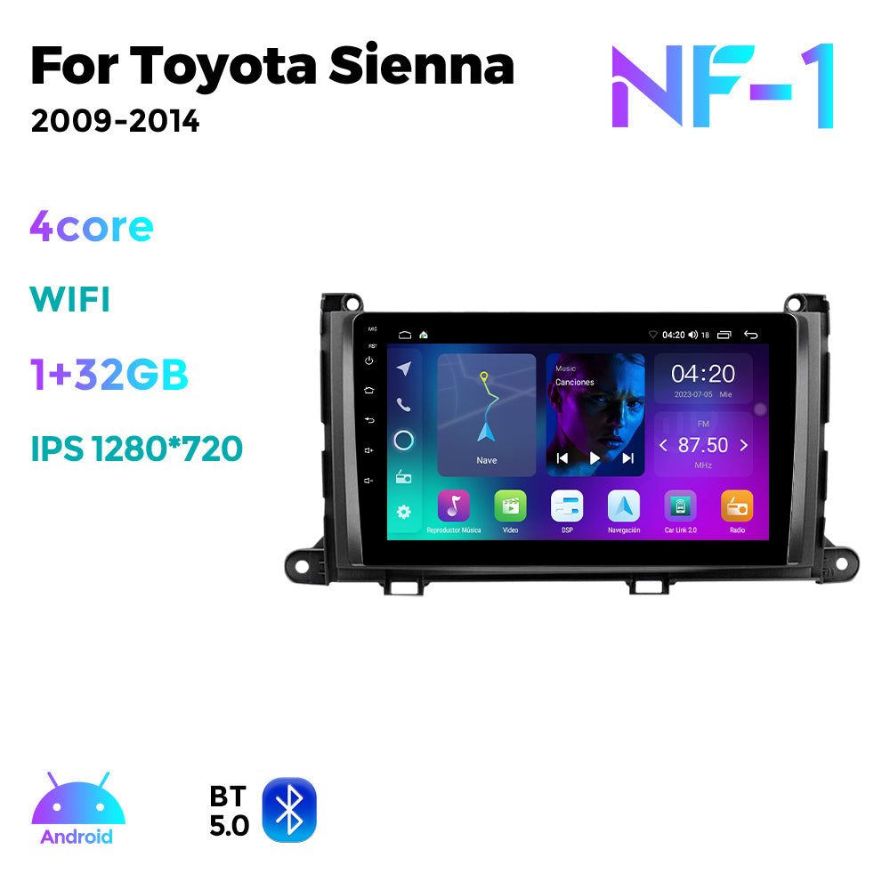 NaviFly NF Series Android 14 8G+256G 2K QLED screen CarPlay Auto DSP RDS 4GLte WIFI For Toyota Sienna 2009-2014 9inch