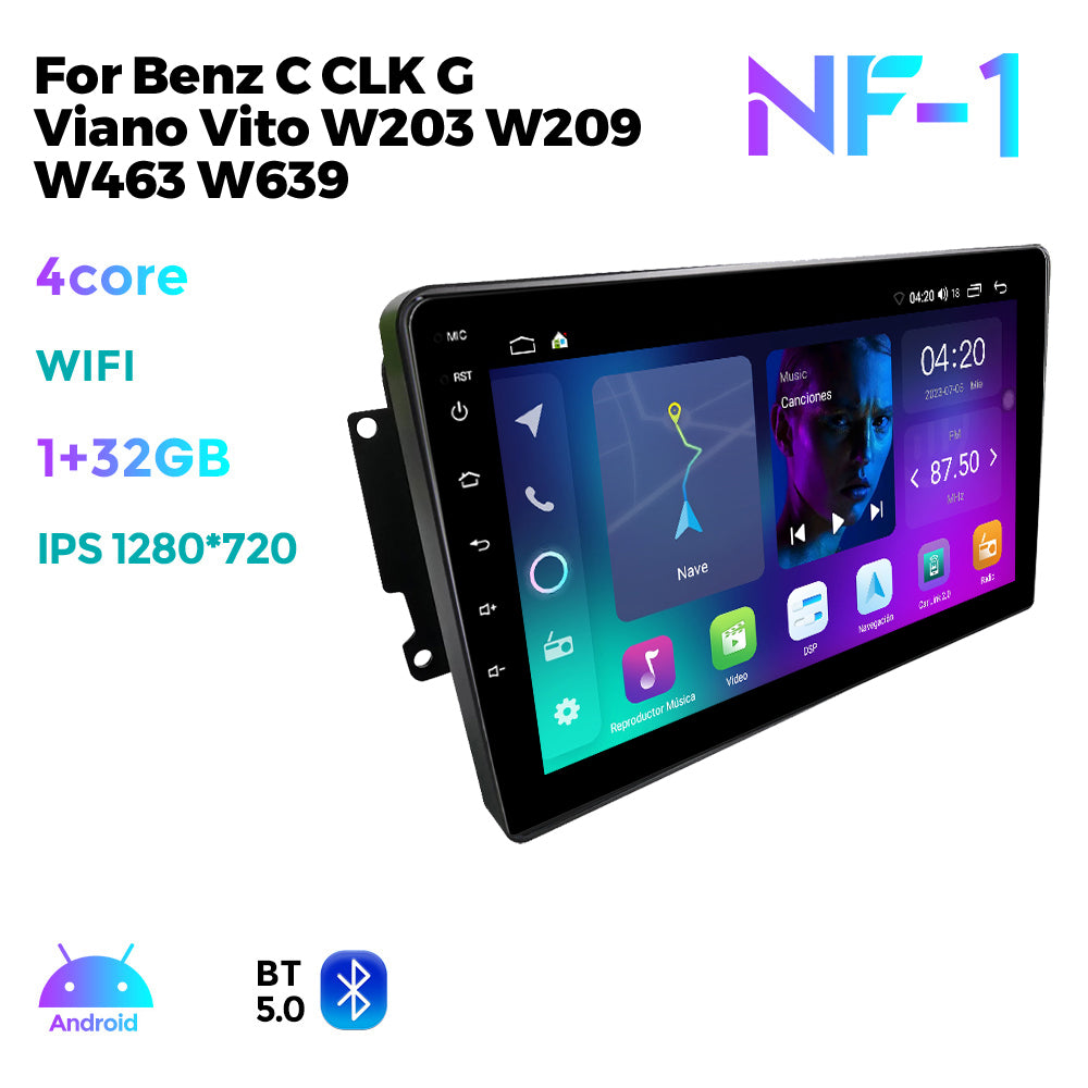 NaviFly NF Series Android 14 8G+256G 2K QLED screen CarPlay Auto DSP RDS 4GLte WIFI For Benz C CLK G Viano Vito W203 W209  W463 W639 9inch