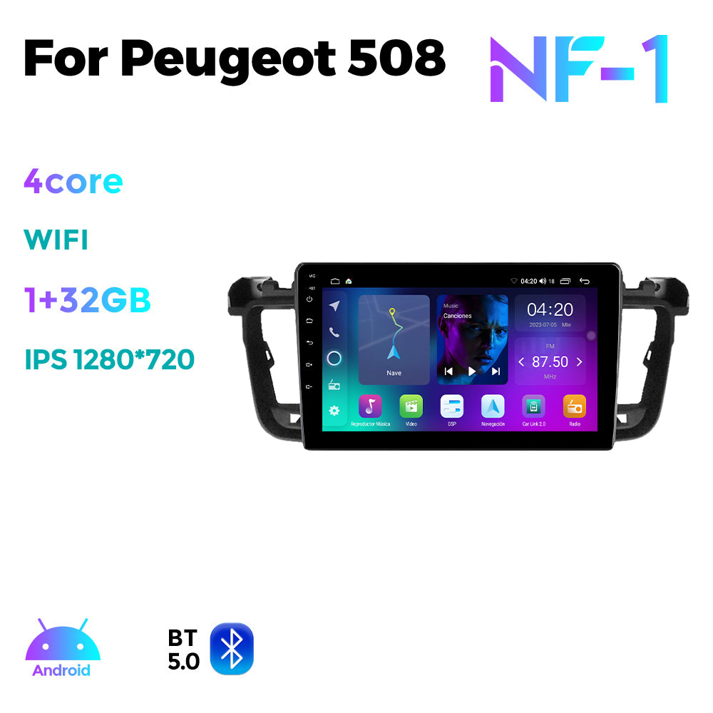 NaviFly NF Series Android 14 8G+256G 2K QLED screen CarPlay Auto DSP RDS 4GLte WIFI For Peugeot 508 9inch