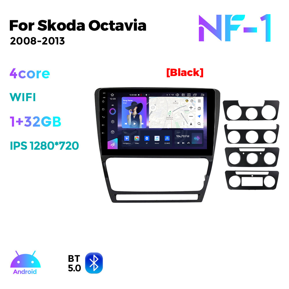 NaviFly NF Series Android 14 8G+256G 2K QLED screen CarPlay Auto DSP RDS 4GLte WIFI For Skoda Octavia 2008-2013 10inch Silver Black