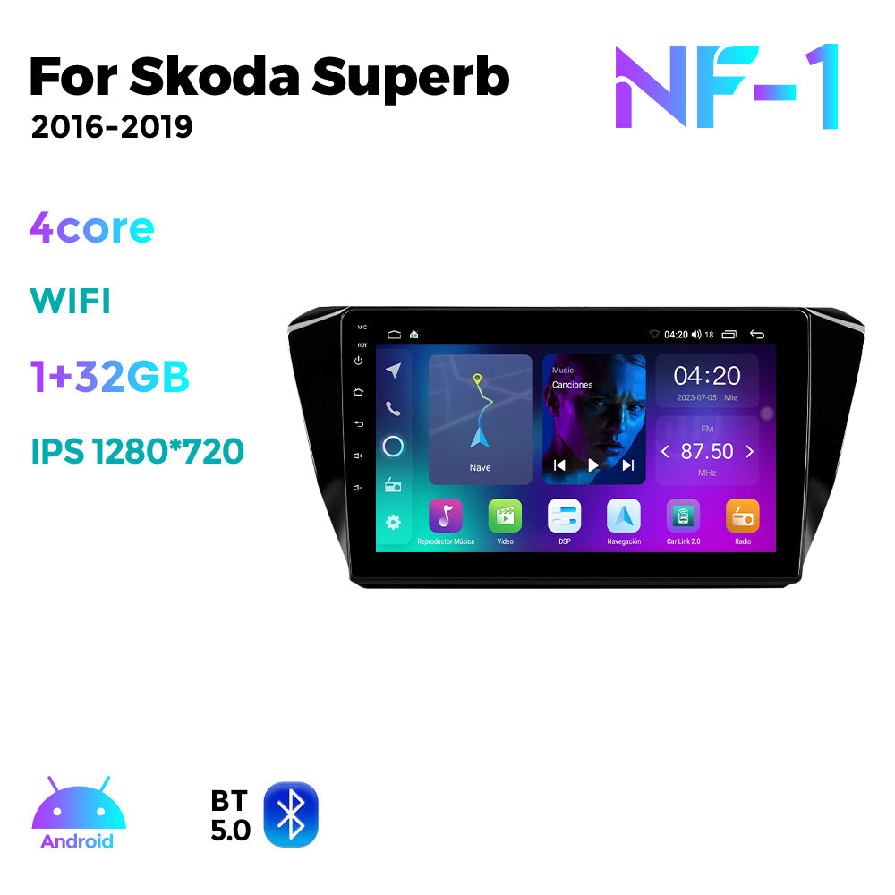 NaviFly NF Series Android 14 8G+256G 2K QLED screen CarPlay Auto DSP RDS 4GLte WIFI For Skoda Superb 2016-2019 10inch