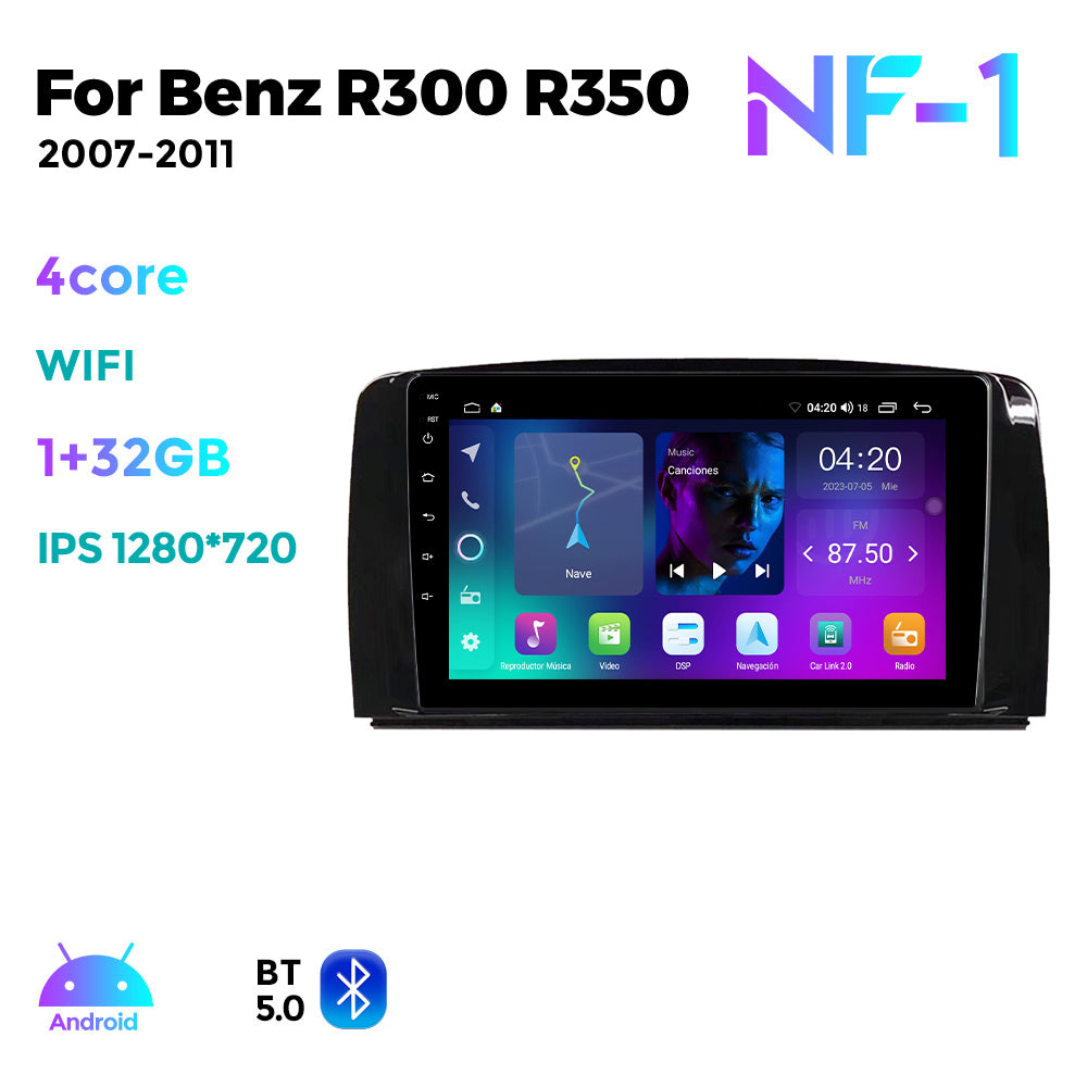 NaviFly NF Series Android 14 8G+256G 2K QLED screen CarPlay Auto DSP RDS 4GLte WIFI For Mercedes Benz R300 R350 2007-2011 9.5Inch