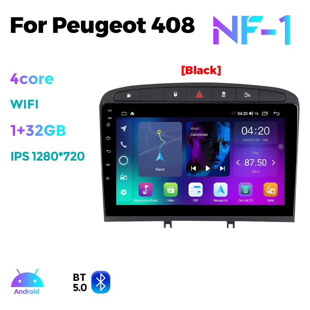 NaviFly NF Series Android 14 8G+256G 2K QLED screen CarPlay Auto DSP RDS 4GLte WIFI For Peugeot 408 9inch Gray Black