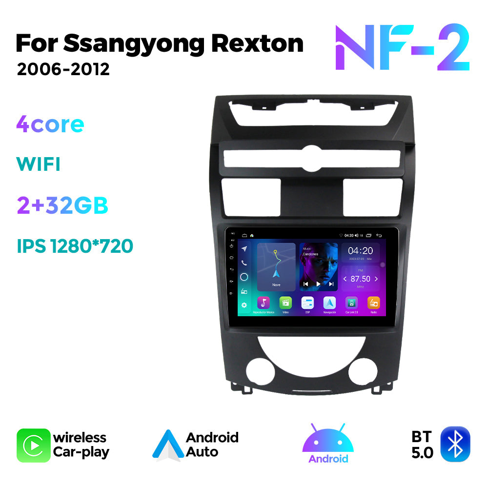 NaviFly NF Series Android 14 8G+256G 2K QLED screen CarPlay Auto DSP RDS 4GLte WIFI For Ssangyong Rexton 2006-2012 10inch