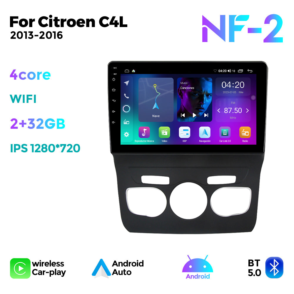 NaviFly NF Series Android 14 8G+256G 2K QLED screen CarPlay Auto DSP RDS 4GLte WIFI For Citroen C4L 2013-2016 10inch