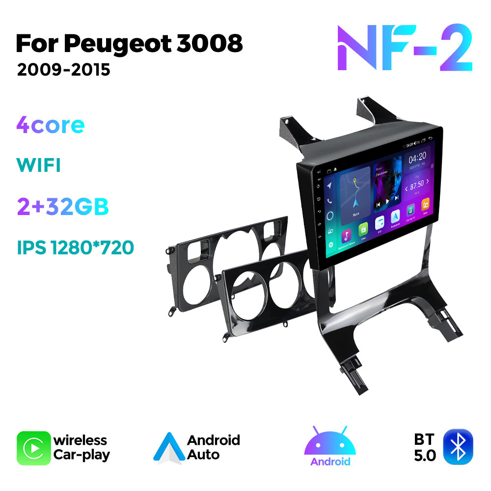 NaviFly NF Series Android 14 8G+256G 2K QLED screen CarPlay Auto DSP RDS 4GLte WIFI For Peugeot 3008 2009-2015 9inch