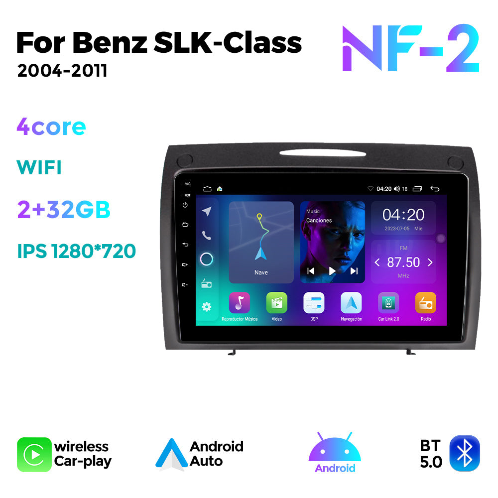 NaviFly NF Series Android 14 8G+256G 2K QLED screen CarPlay Auto DSP RDS 4GLte WIFI For Mercedes Benz SLK-Class 2004-2011 9.5Inch
