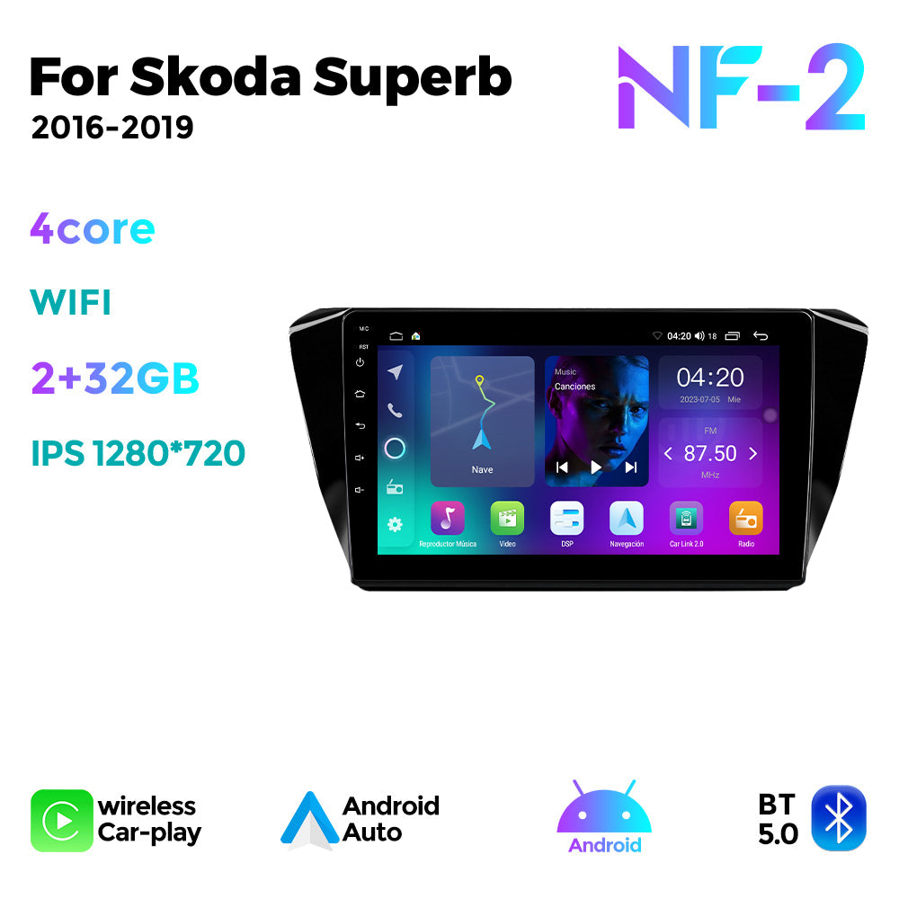 NaviFly NF Series Android 14 8G+256G 2K QLED screen CarPlay Auto DSP RDS 4GLte WIFI For Skoda Superb 2016-2019 10inch