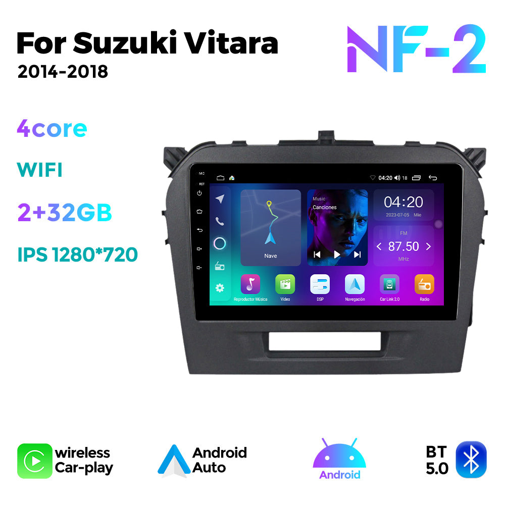 NaviFly NF Series Android 14 8G+256G 2K QLED screen CarPlay Auto DSP RDS 4GLte WIFI For Suzuki Vitara 2014-2018 9inch