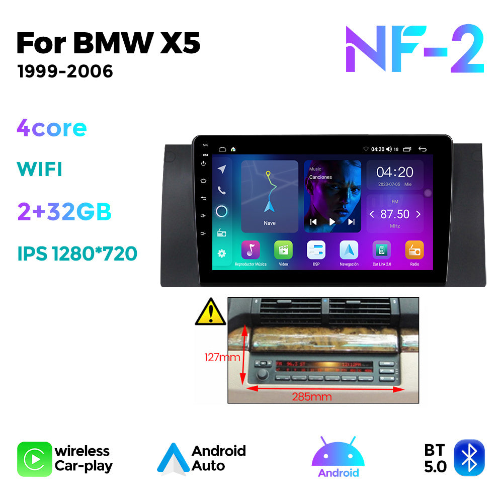 NaviFly NF Series Android 14 8G+256G 2K QLED screen CarPlay Auto DSP RDS 4GLte WIFI For BMW X5 1999-2006 (E39) 9inch