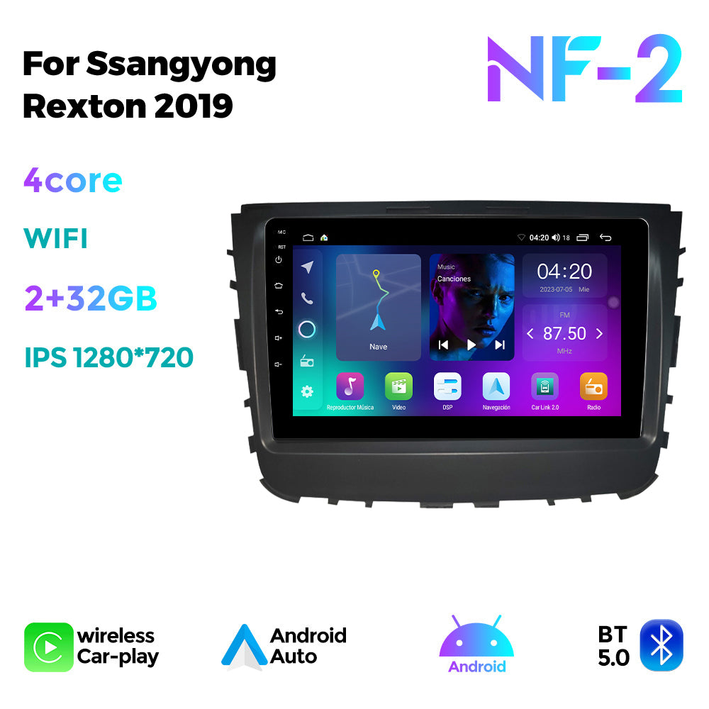 NaviFly NF Series Android 14 8G+256G 2K QLED screen CarPlay Auto DSP RDS 4GLte WIFI For Ssangyong Rexton 2019 9inch