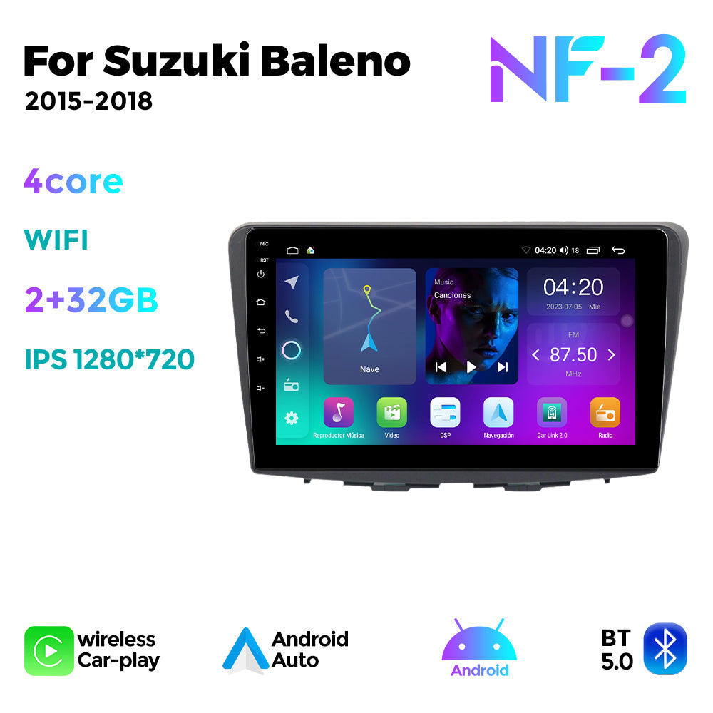 NaviFly NF Series Android 14 8G+256G 2K QLED screen CarPlay Auto DSP RDS 4GLte WIFI For Suzuki Baleno 2015-2018 9inch