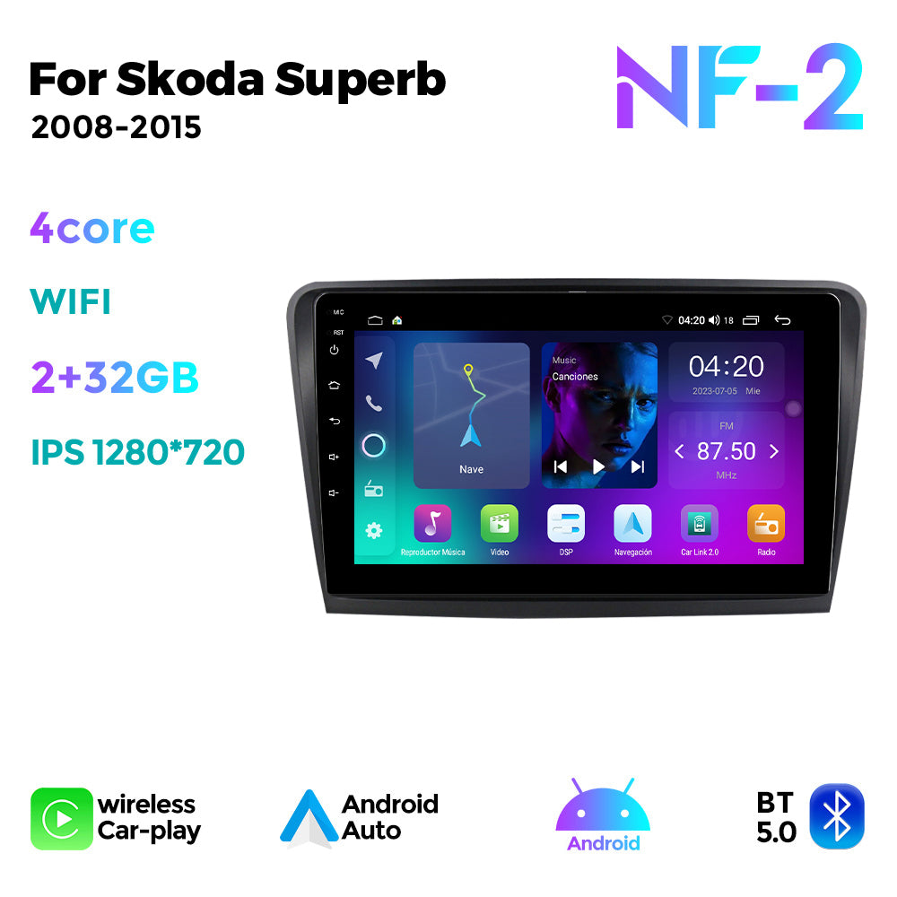 NaviFly NF Series Android 14 8G+256G 2K QLED screen CarPlay Auto DSP RDS 4GLte WIFI For Skoda Superb 2008-2015 10inch