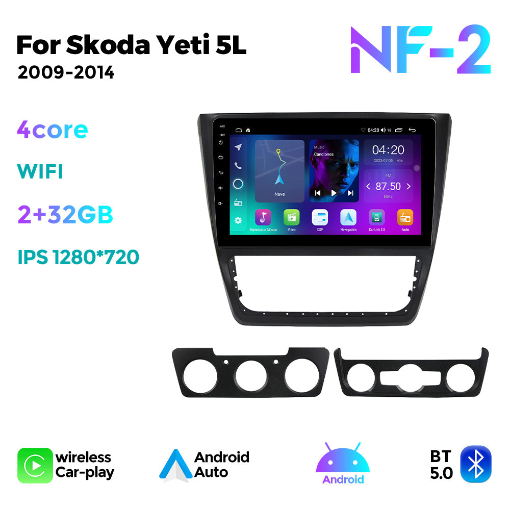 NaviFly NF Series Android 14 8G+256G 2K QLED screen CarPlay Auto DSP RDS 4GLte WIFI For Skoda Yeti 5L 2009-2014 10inch