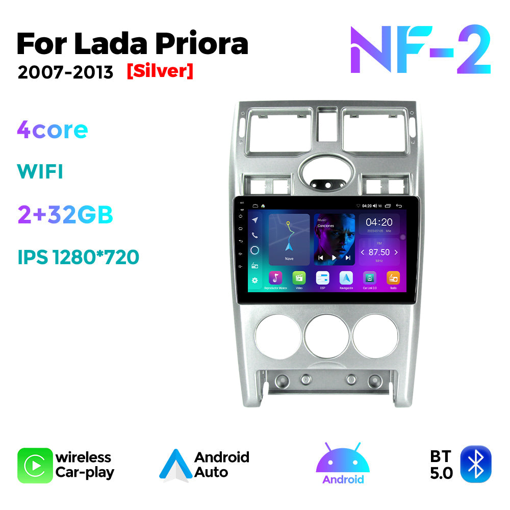 NaviFly NF Series Android 14 8G+256G 2K QLED screen CarPlay Auto DSP RDS 4GLte WIFI For Lada Priora 2007-2013 9inch