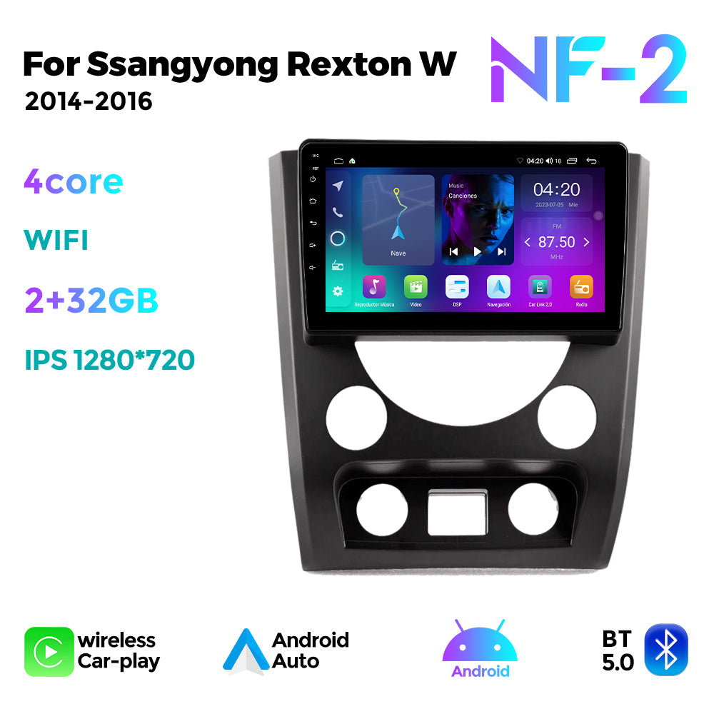 NaviFly NF Series Android 14 8G+256G 2K QLED screen CarPlay Auto DSP RDS 4GLte WIFI For Ssangyong Rexton W 2014-2016 9inch